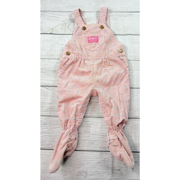 OshKosh B'gosh Other - Osh Kosh B’gosh Vintage Footed Floral Overalls Corduroy Pink Baby Size 6/9 Month